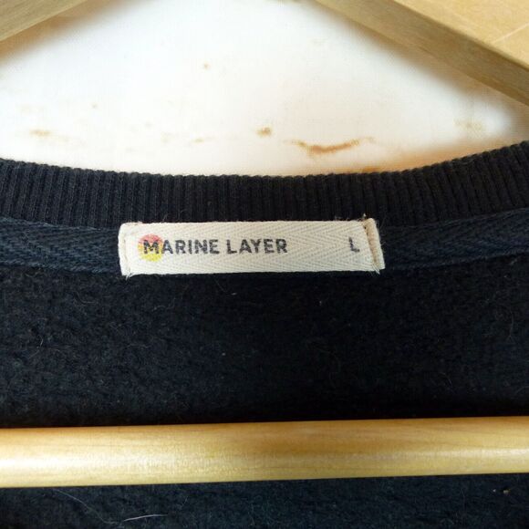 Marine Layer Anytime Black Noodle Print Sweatshirt Womens L Crewneck 90s Art Geo - Picture 7 of 10